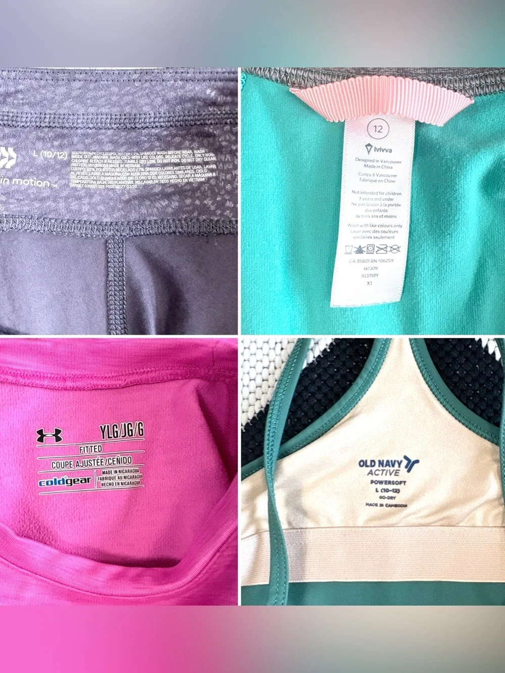 Girls Bundle of Athletic Clothing - Leggings, Tops, Sports Bra Large